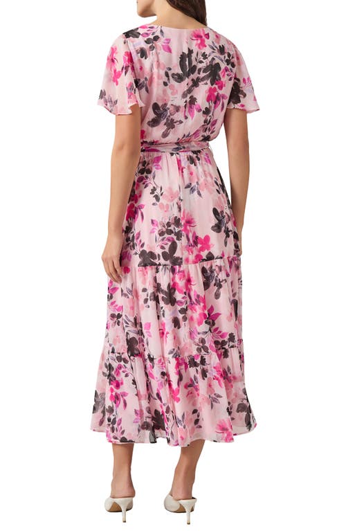 Kasper Floral Short Sleeve Tiered Maxi Dress In Tutu Pink Multi