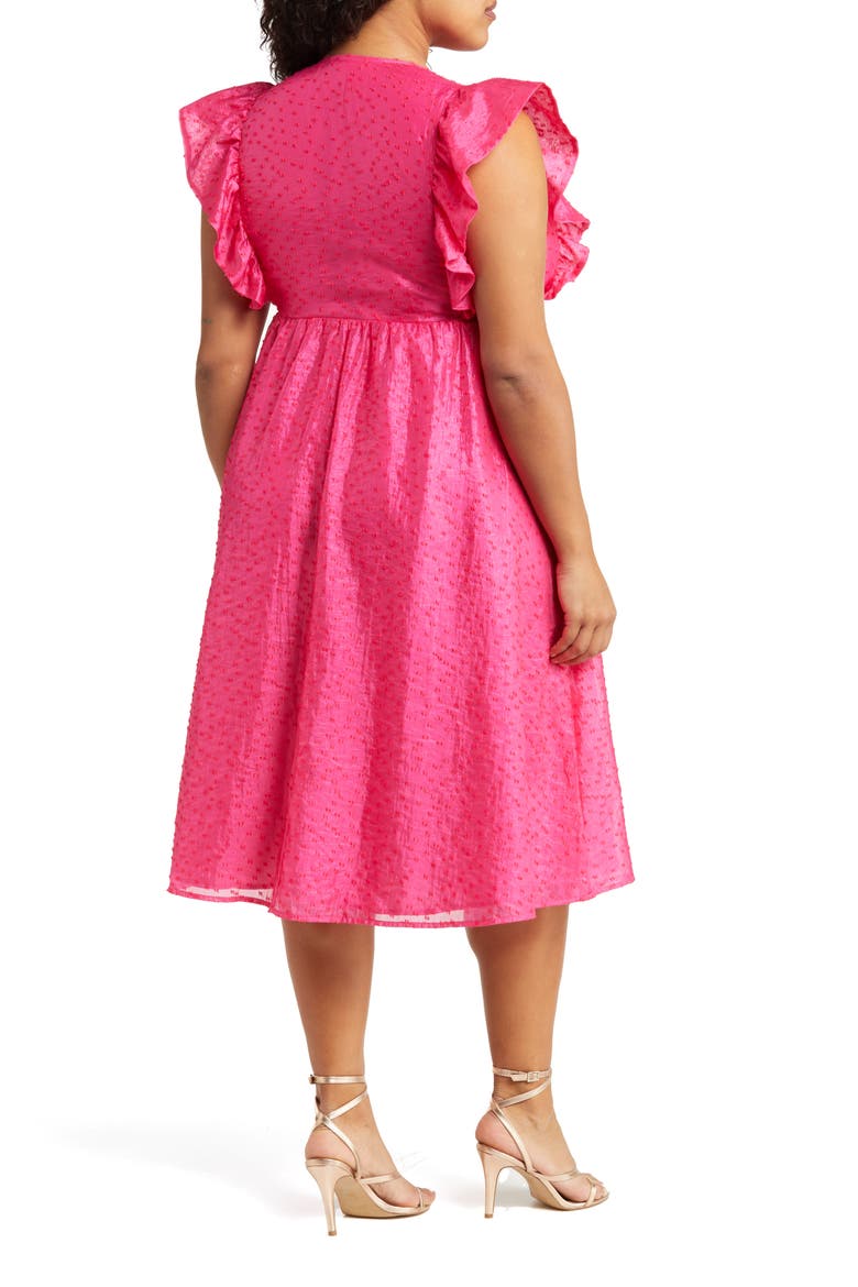 Ruffle Cap Sleeve Organza Midi Dress, Alternate, color, PINK PETAL