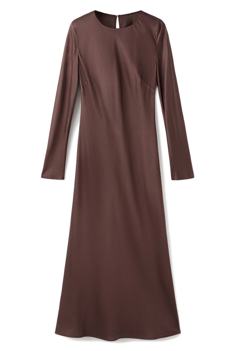 Long Sleeve Satin Midi Dress, Alternate, color, BROWN