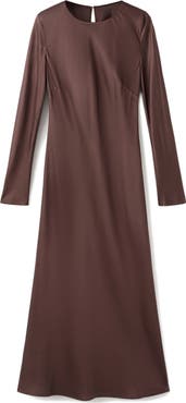 MANGO Long Sleeve Satin Midi Dress