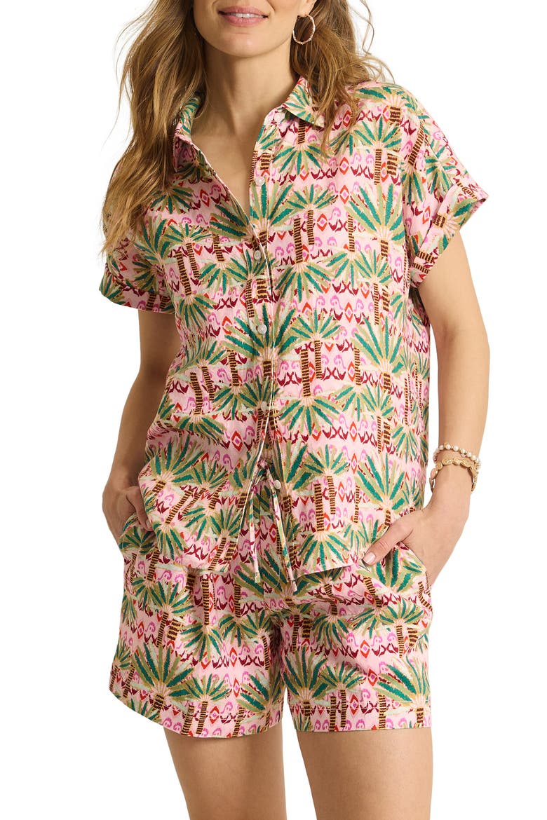 Palm Pointe Short Sleeve Linen Button-Up Shirt, Main, color, SUGAR PINK
