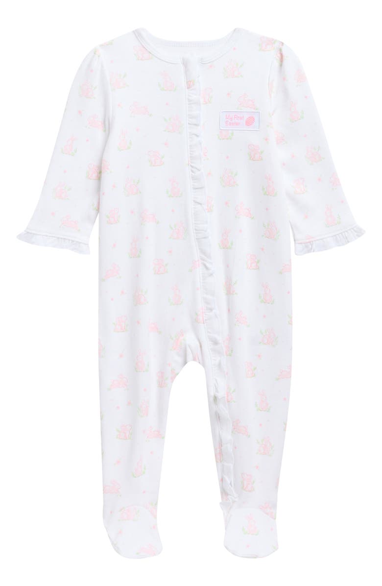 Little Me My First Easter Bunny Print Footie & Hat Set, Main, color, Pink