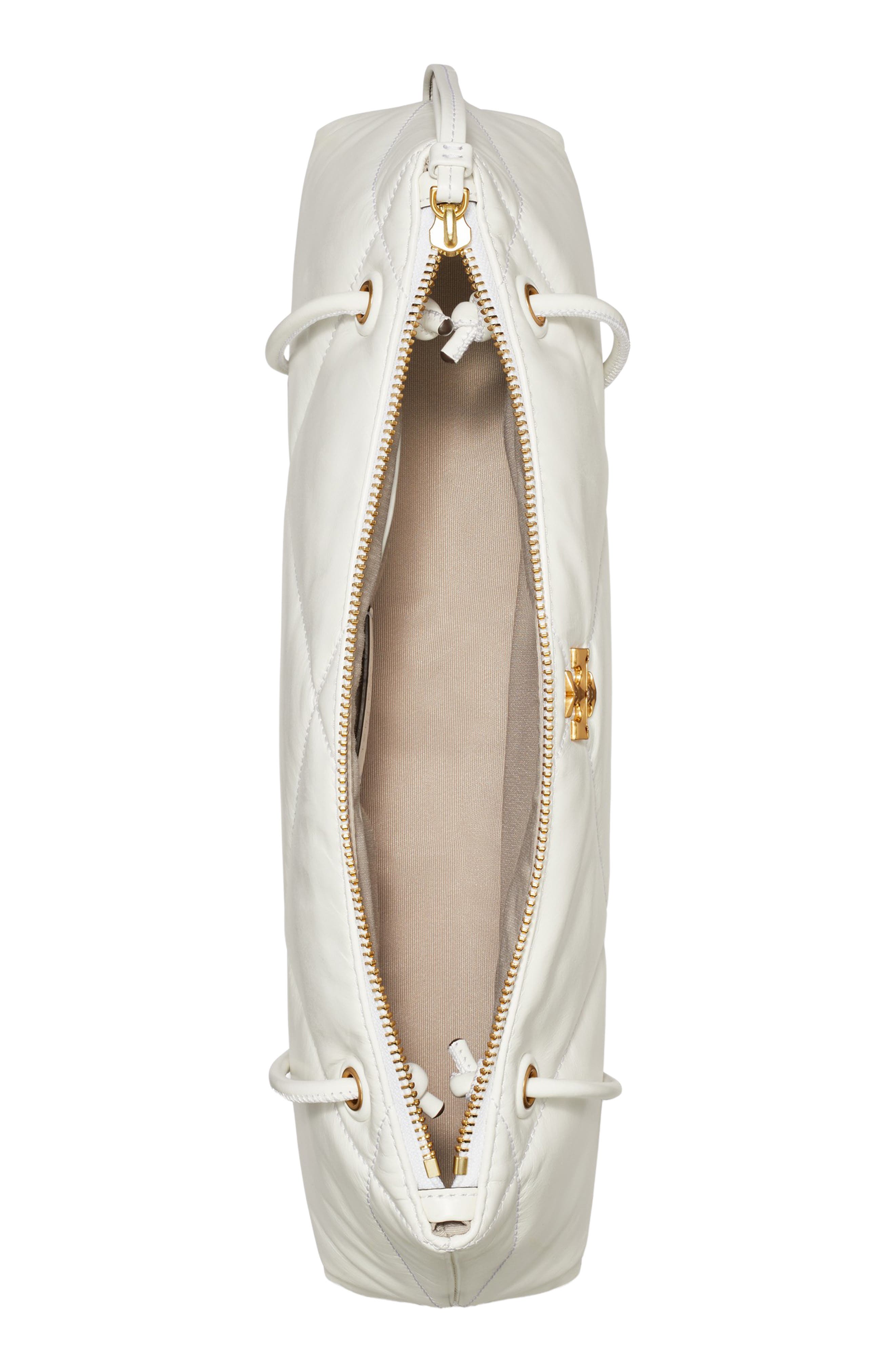 Tory Burch Kira Diamond Quilted East/West Leather Shoulder Bag, Alternate, color, Blanc