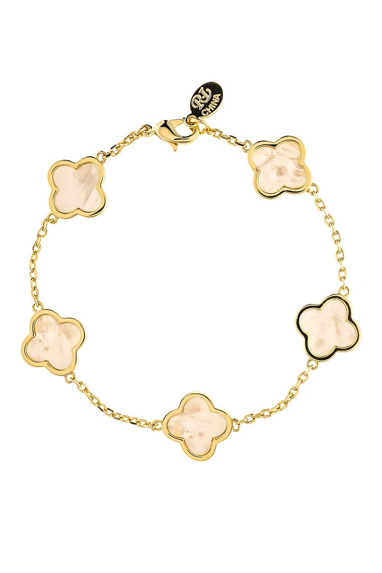 18K Gold Plated Clover Station Bracelet, Main, color, MOTHER OF PEARL