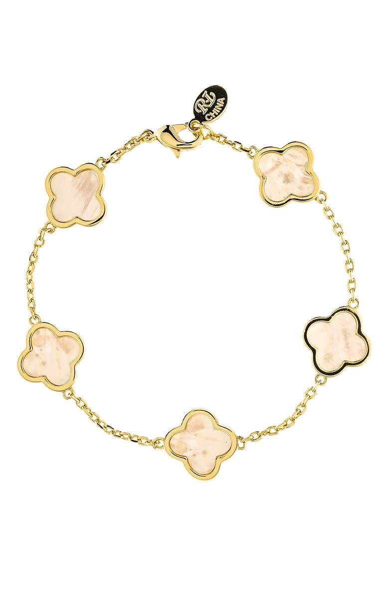 RIVKA FRIEDMAN 18K Gold Plated Clover Station Bracelet, Main, color, Mother Of Pearl