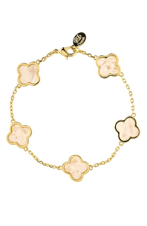 18K Gold Plated Clover Station Bracelet