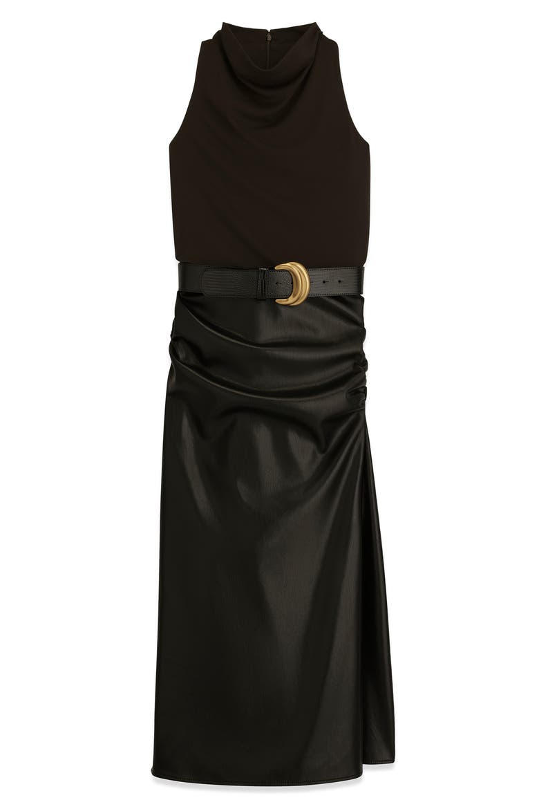 Belted Mixed Media Midi Dress, Alternate, color, BLACK/ BLACK