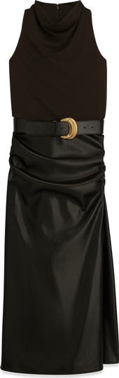 Donna Karan New York Belted Mixed Media Midi Dress | Nordstrom