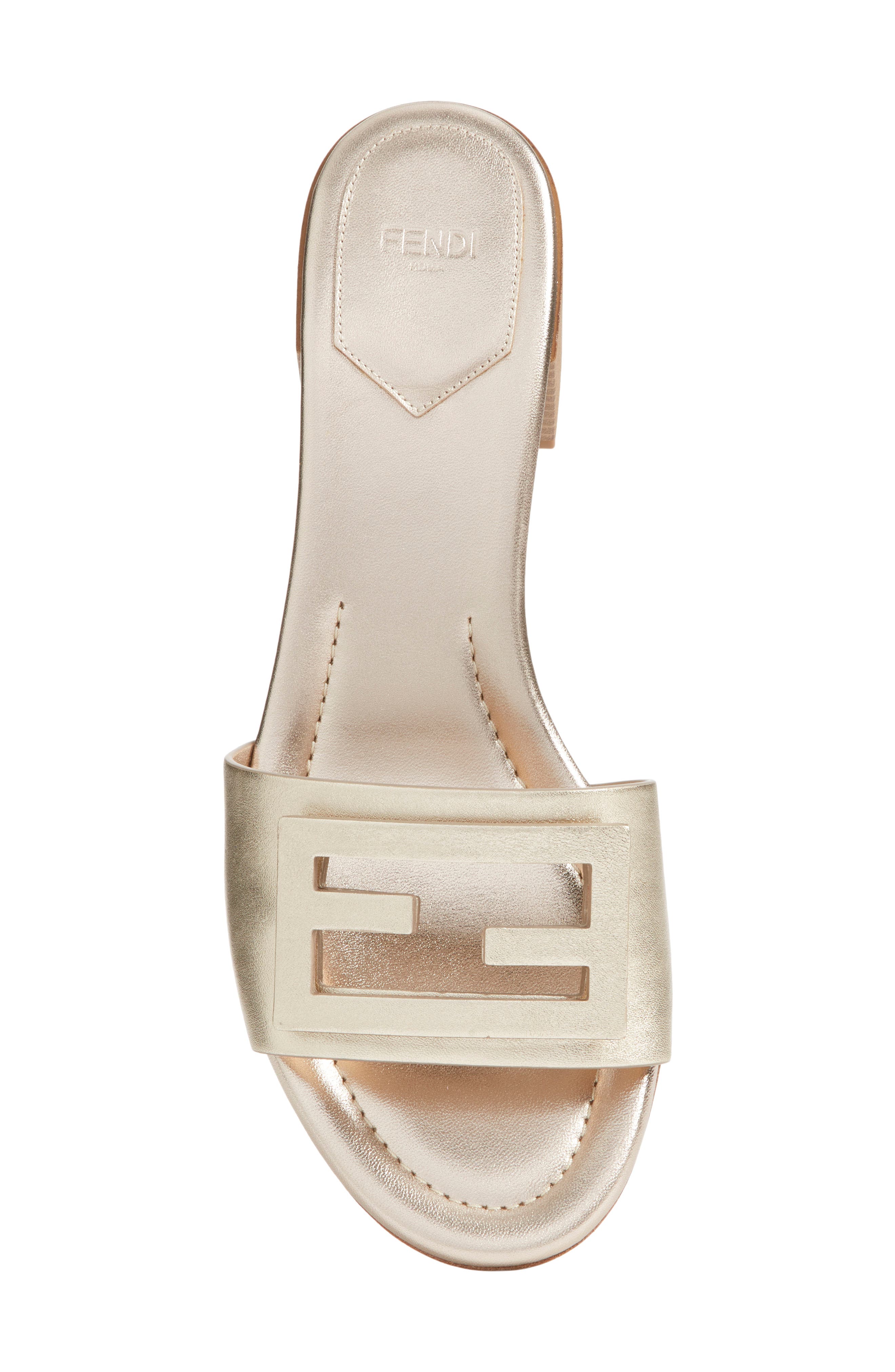 Fendi Baguette Slide Sandal, Alternate, color, F0vf1 Platino