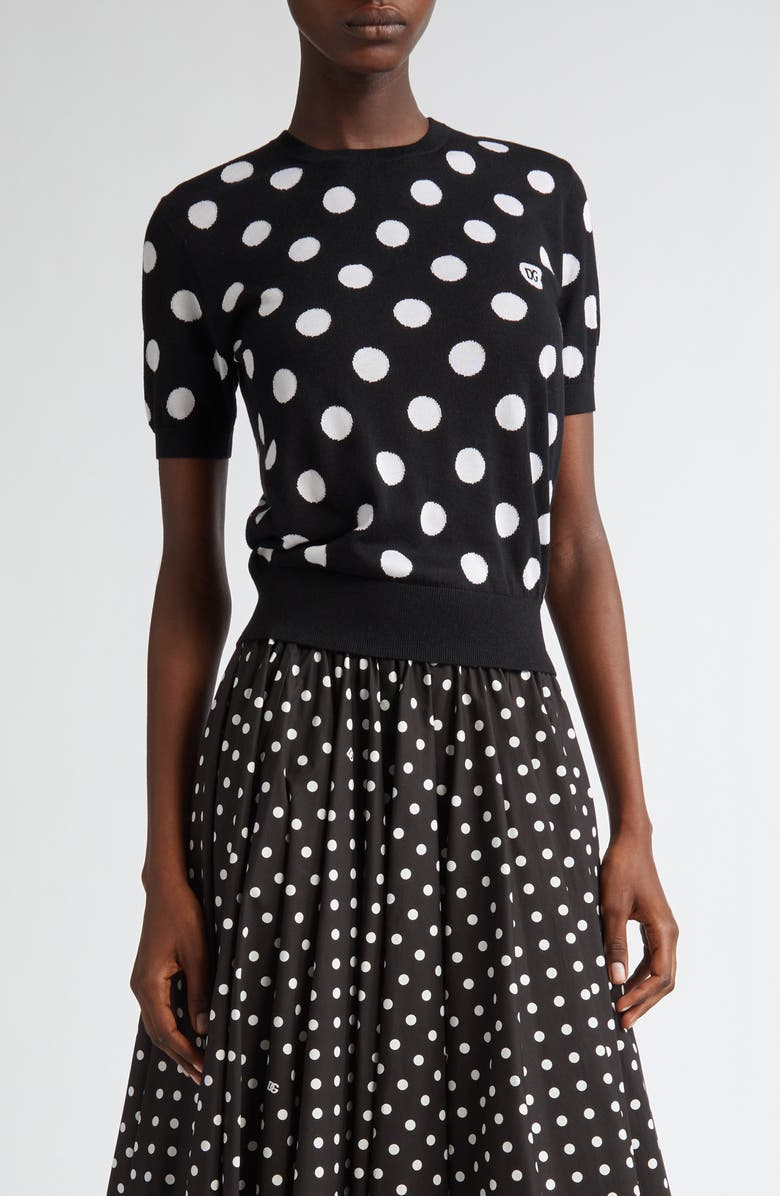 Dolce&Gabbana Polka Dot Jacquard Virgin Wool & Silk Sweater, Main, color, 
