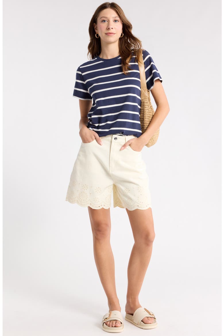 Crewneck Cotton T-Shirt, Alternate, color, NAVY IVORY TILLY STRIPE