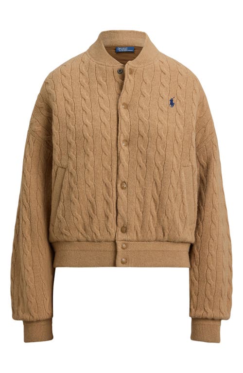 Polo Ralph Lauren Cable Stitch Wool & Cashmere Sweater Bomber In Brown