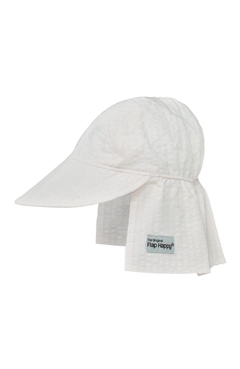 Flap Happy Baby/Toddler UPF 50+ Original Flap Hat - Full Coverage Sun protection Hat, Main, color, Vanilla Stripe Seersucker