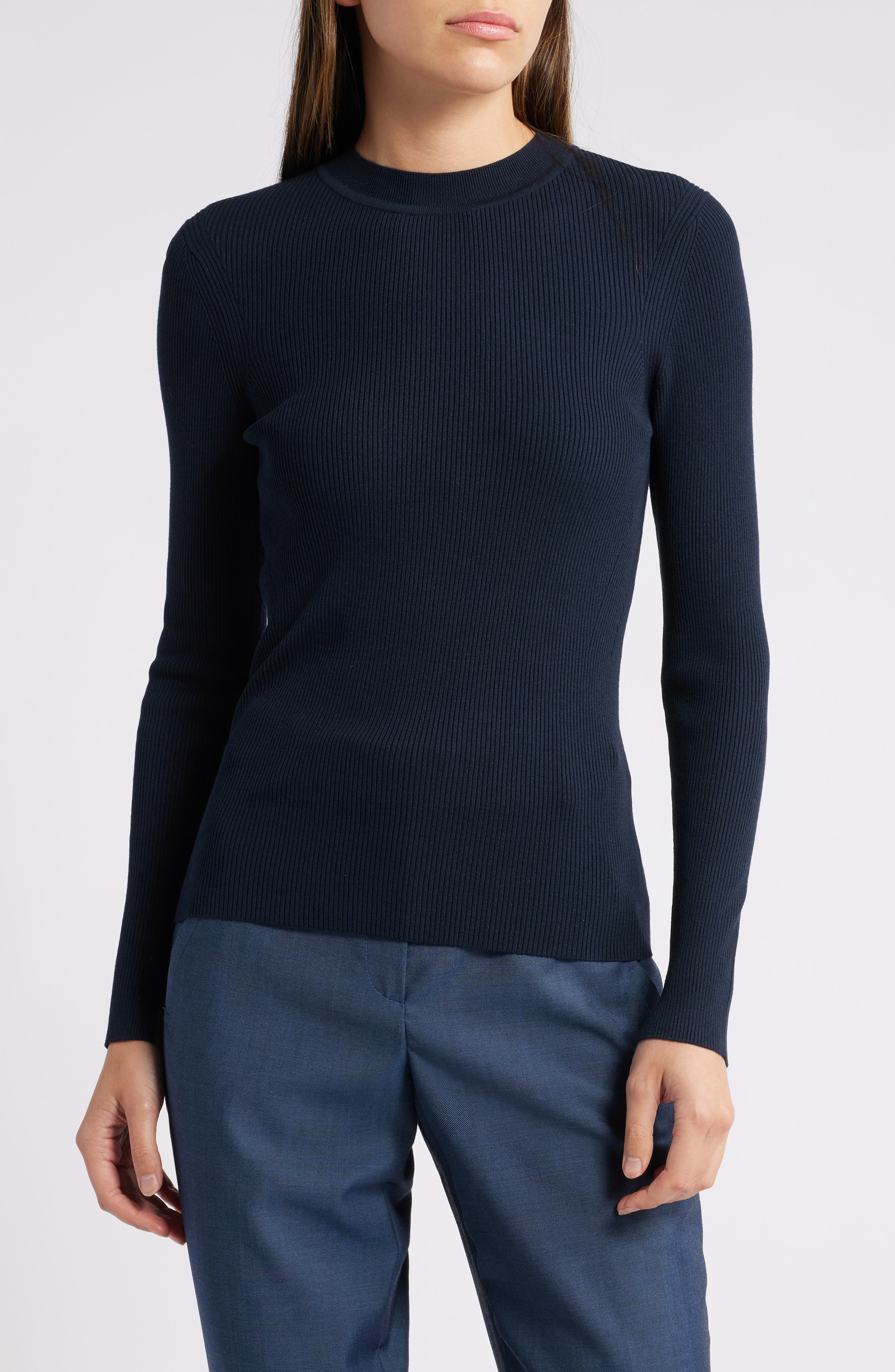 BOSS Feskiera Rib Mock Neck Sweater
