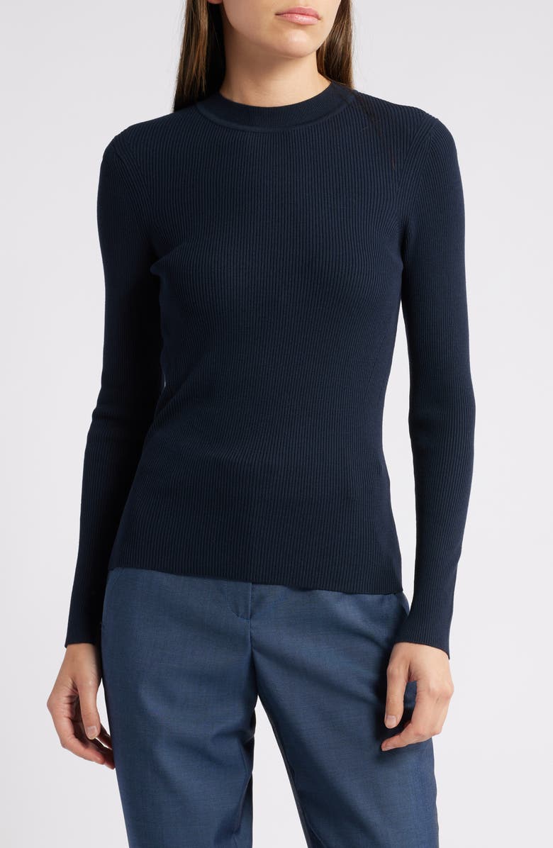 BOSS Feskiera Rib Mock Neck Sweater, Main, color, Dk Bu