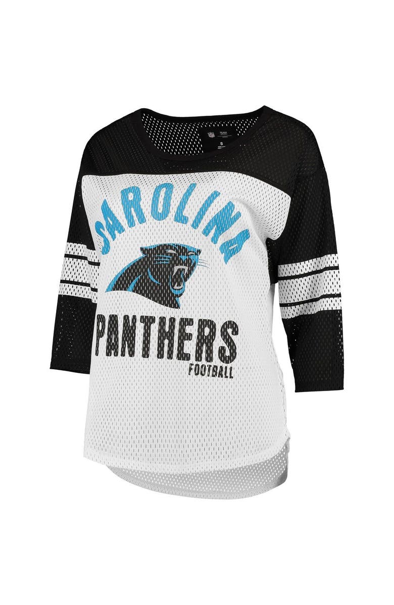 G-III 4HER BY CARL BANKS Women's G-III 4Her by Carl Banks White/Black Carolina Panthers First Team Three-Quarter Sleeve Mesh T-Shirt, Alternate, color, White