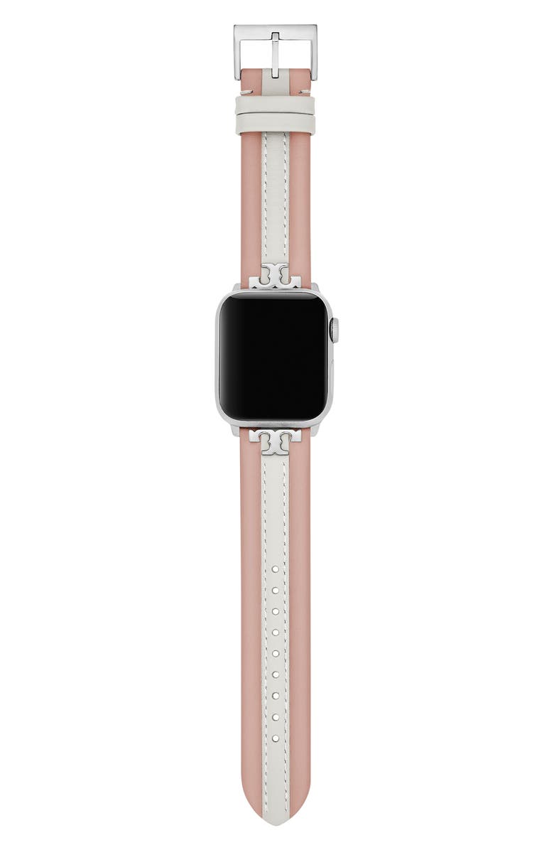 Tory Burch Kira Leather Apple Watch<sup>®</sup> Strap, 20mm, Alternate, color, Blush/ Ivory