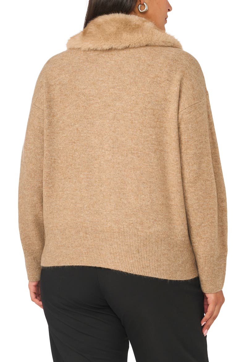 Faux Fur Collar Zip Cardigan, Alternate, color, TAUPE