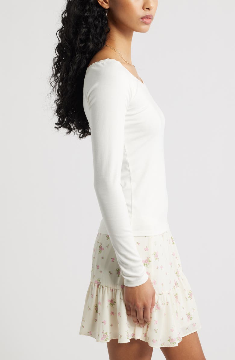 BP. Lace Trim Long Sleeve Top, Alternate, color, Ivory