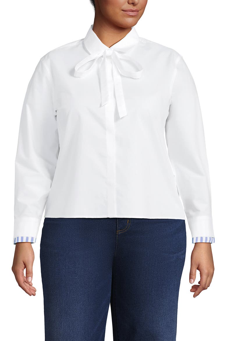 Plus Size Carefree Cotton Shirt with Removable Bow, Main, color, White
