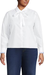 Lands' End Plus Size Carefree Cotton Shirt with Removable Bow