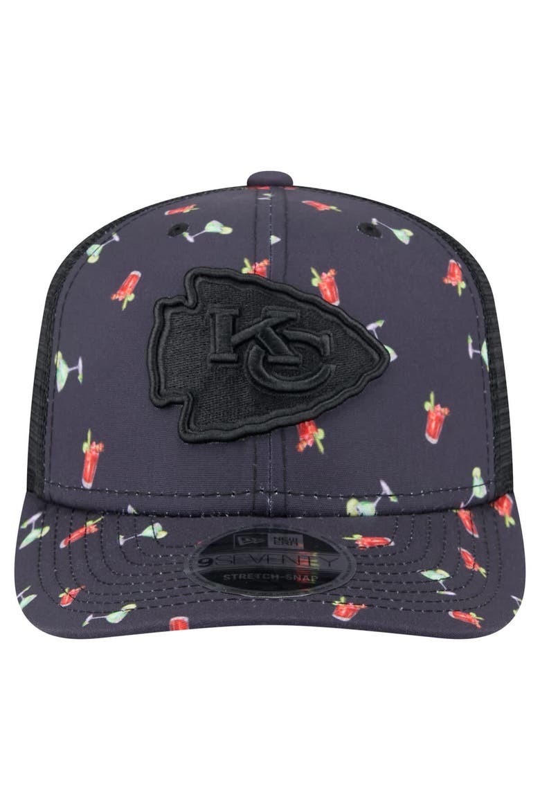 Men's New Era  Navy/Black Kansas City Chiefs Adventure Drinks Pattern 9SEVENTY Stretch-Snap Hat, Alternate, color, Navy