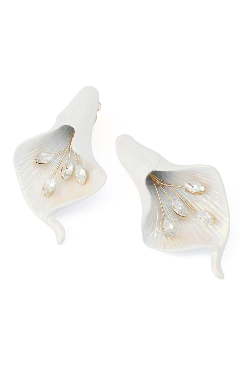 Calla Lily Clip-On Earrings, Alternate, color, WHITE