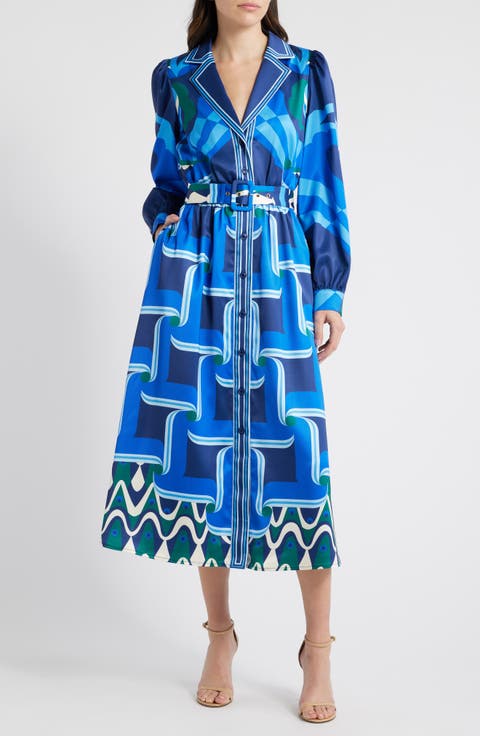 Jessenia Print Long Sleeve Midi Shirtdress