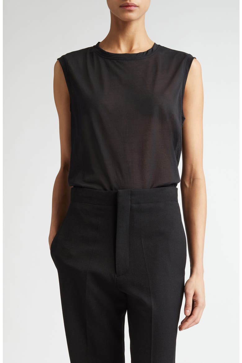 Cotton Blend Crepe Muscle Tank, Main, color, BLACK