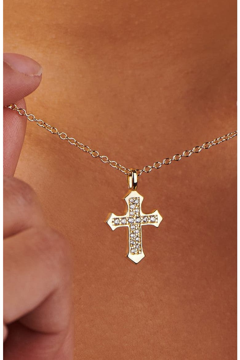 Evelyn Cross Necklace, Alternate, color, Gold