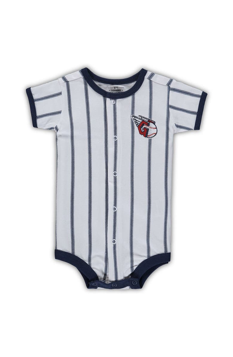 Outerstuff Newborn White/Navy Cleveland Guardians Power Hitter Short Sleeve Bodysuit, Alternate, color, White