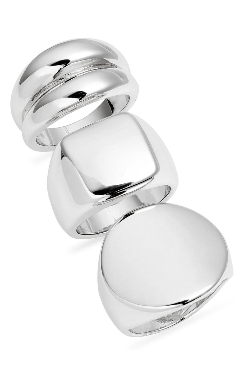 Open Edit Set of 3 Polished Signet Rings, Main, color, Silver