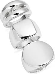 Open Edit Set of 3 Polished Signet Rings