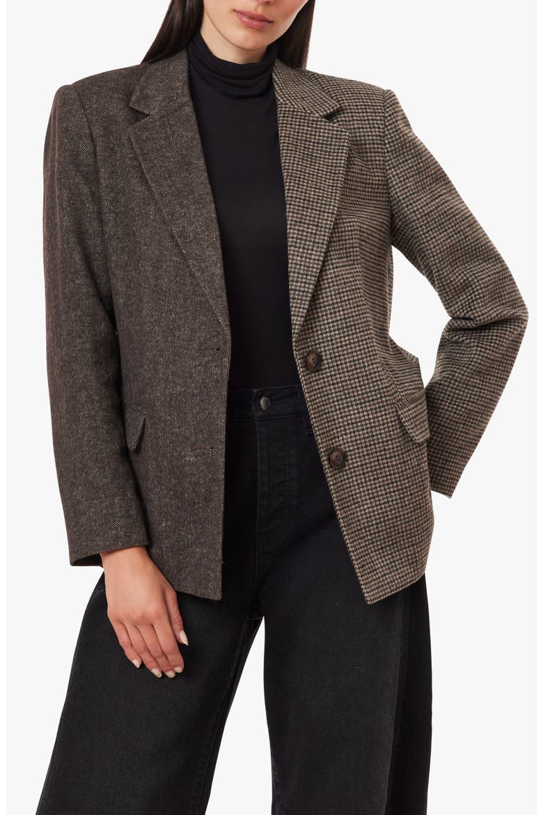 Mixed Pattern Blazer, Main, color, BROWN HERRINGBONE