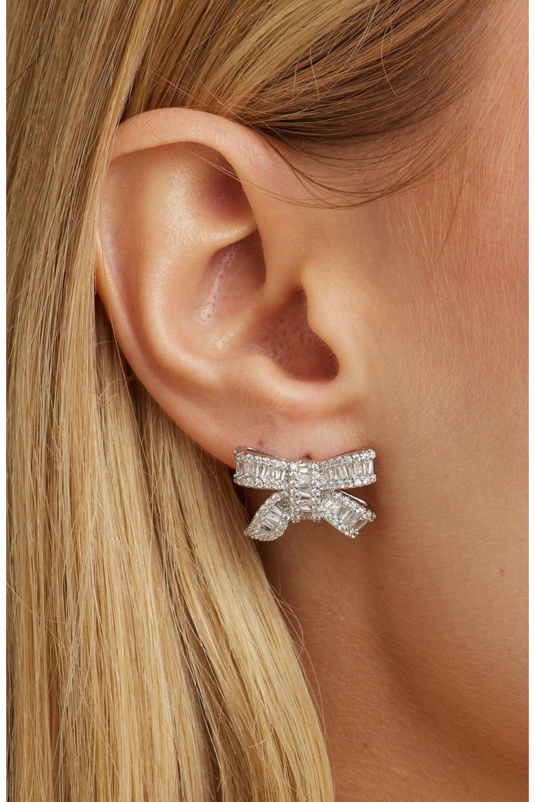 Alicia Crystal Bow Studs, Alternate, color, Silver