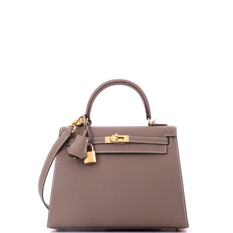 Kelly Handbag Grey Epsom with Gold Hardware 25