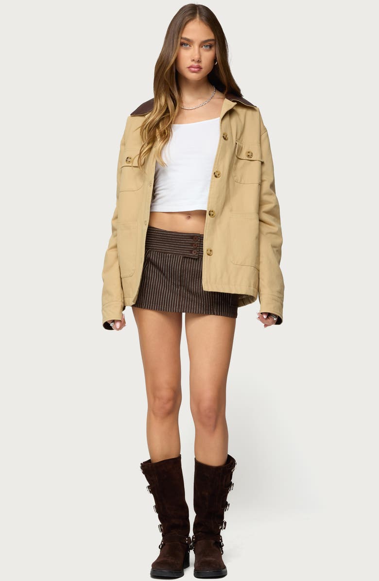 EDIKTED Lorna Pinstripe Cotton Blend Miniskort, Alternate, color, Dark-Brown