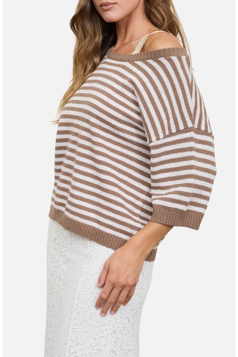 Stripe Short Sleeve Sweater, Alternate, color, MOCHA
