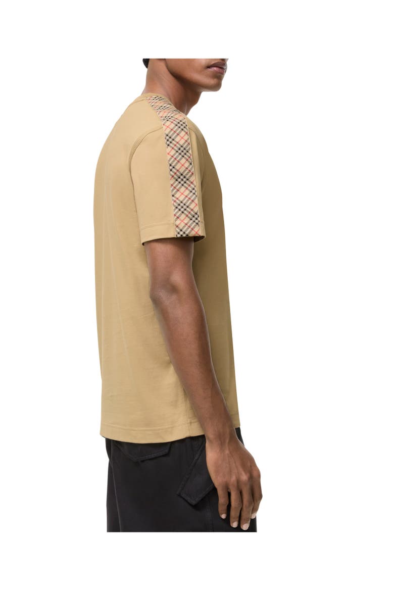 Check Trim Cotton T-shirt, Alternate, color, Flax beige
