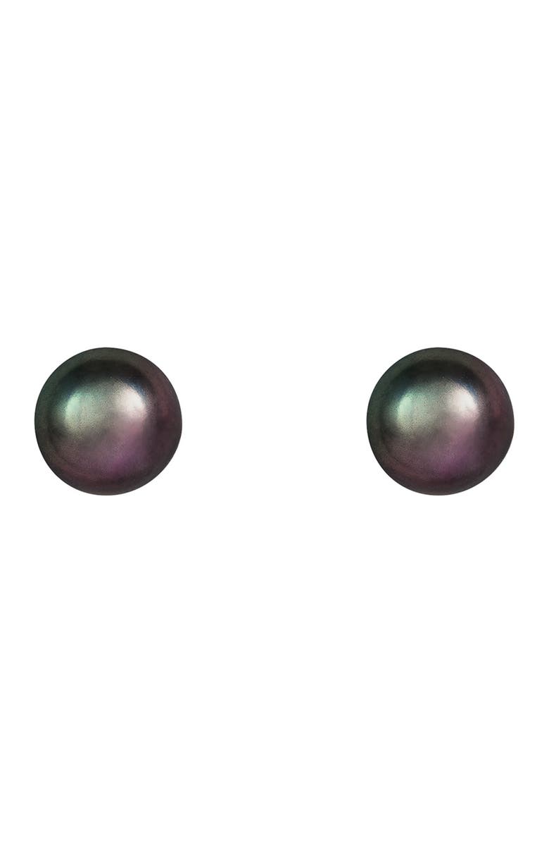 SPLENDID PEARLS 14K Yellow Gold 9-9.5mm Black Freshwater Pearl Stud Earrings, Alternate, color, 