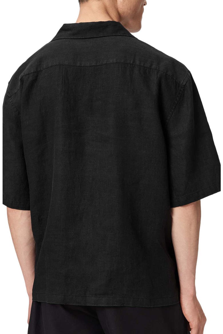 Avia Bird Embroidered Linen Camp Shirt, Alternate, color, ORCA BLACK