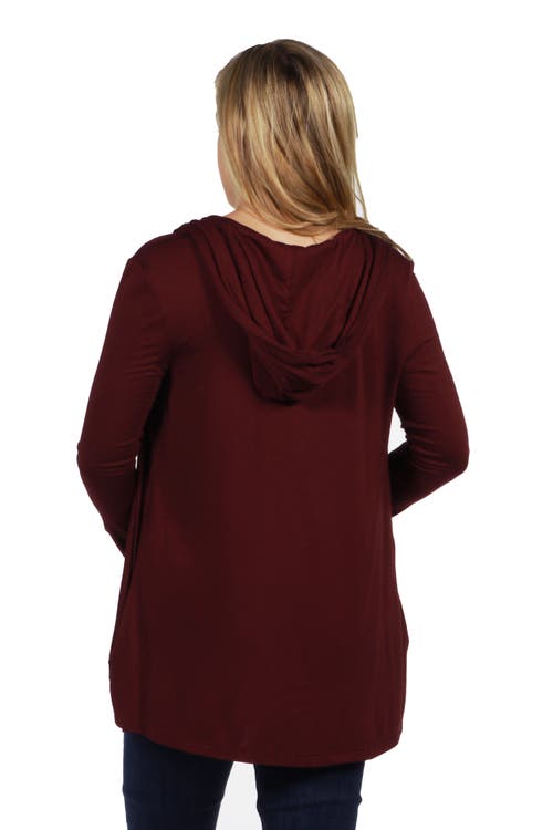 24seven Comfort Apparel Open Front Lightweight Hooded Maternity Cardigan In Burgundy