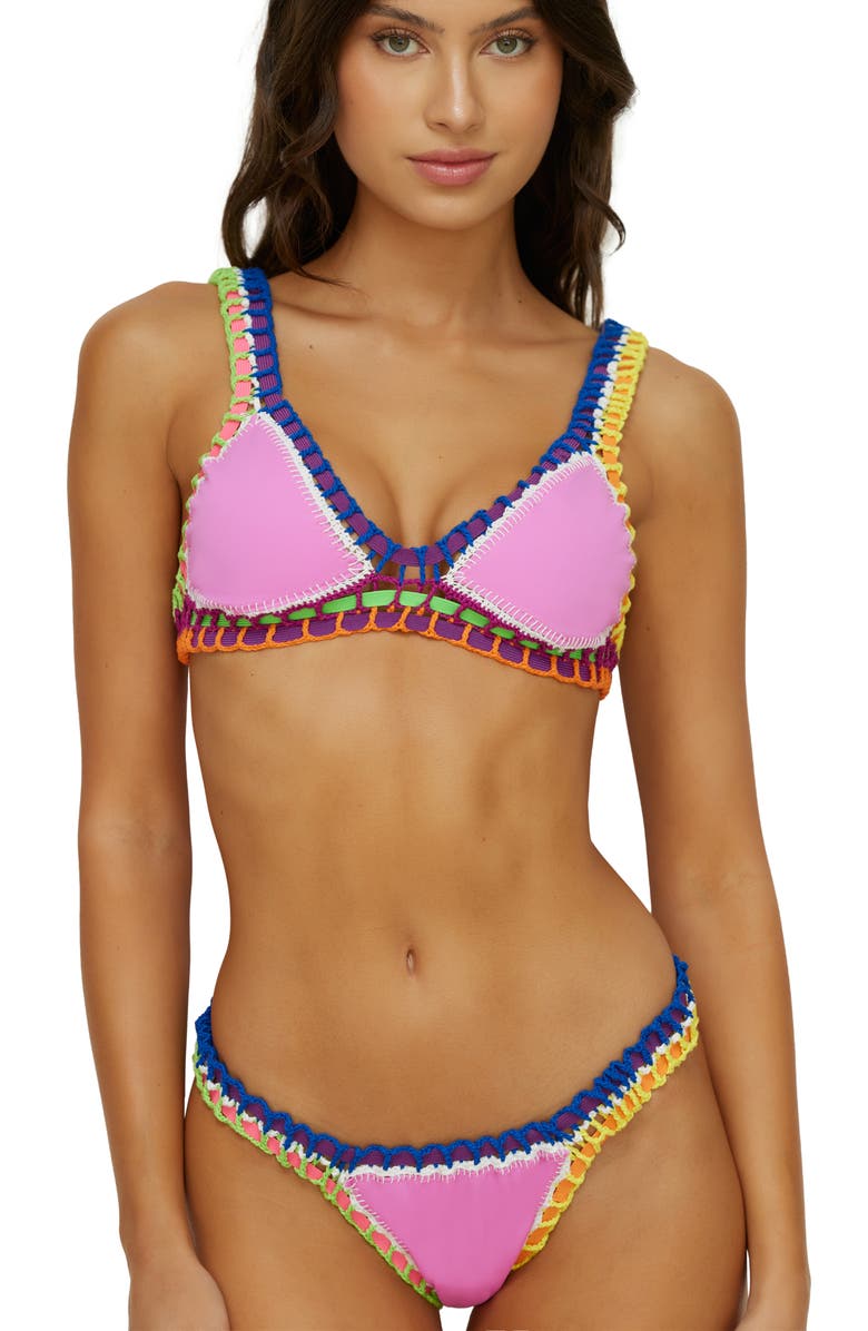 PQ SWIM Colorful Whipstitch Trim Triangle Bikini Top, Alternate, color, Ultraviolet