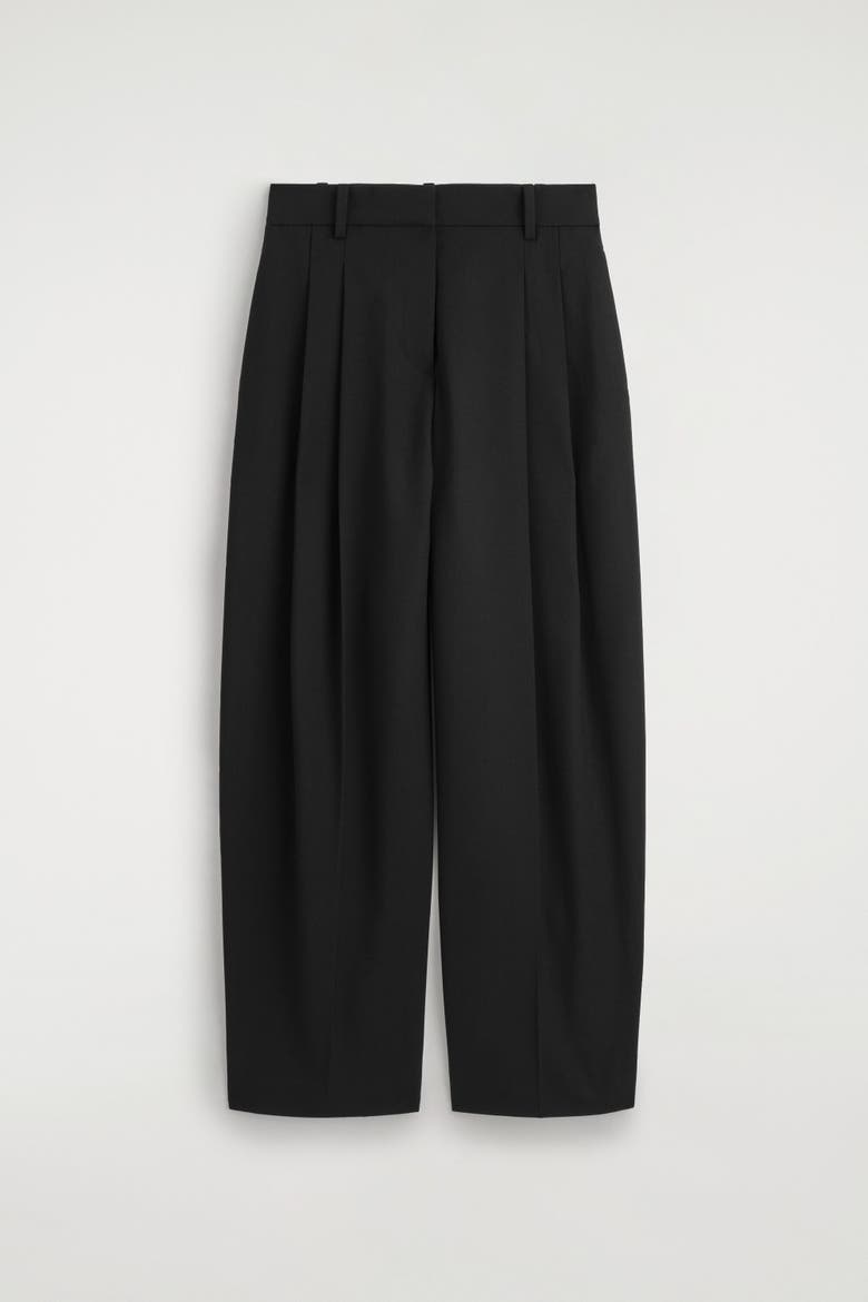 Pleated Wool-Blend Straight-Leg Pants, Alternate, color, BLACK