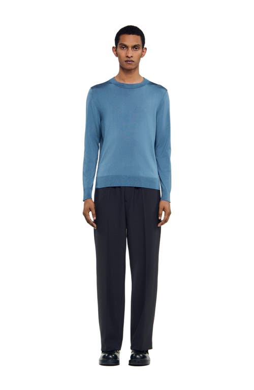 Sandro Mens Blue Office Crewneck Fine-knit Jumper In Blue