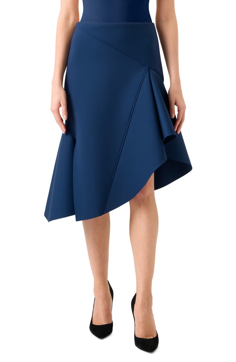 Akris Asymmetric Techno Neoprene Skirt, Main, color, Denim Blue