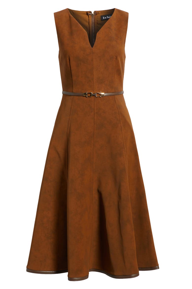 Eloise Faux Suede Midi Dress, Alternate, color, BROWN