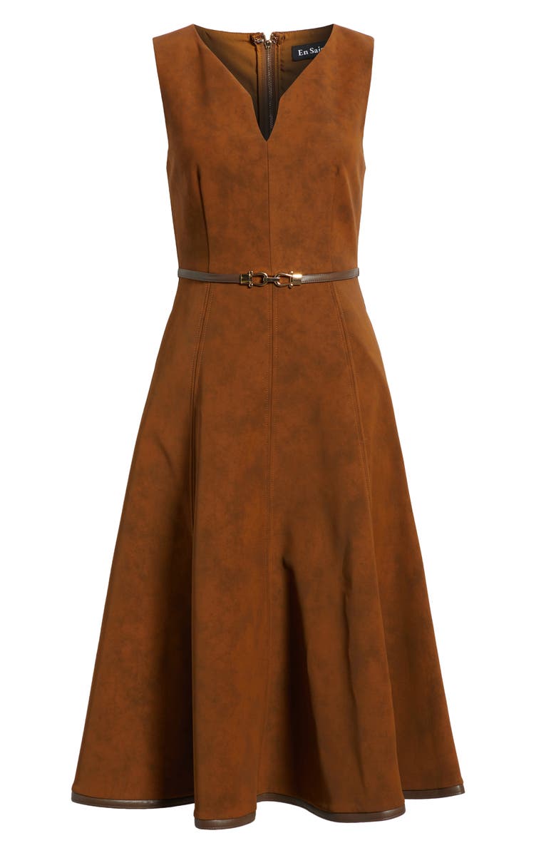 En Saison Eloise Faux Suede Midi Dress, Alternate, color, Brown