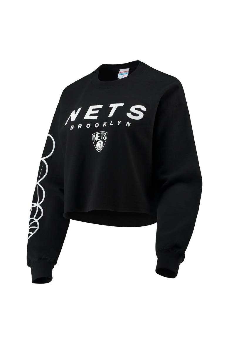 Women's Junk Food Black Brooklyn Nets Cut Off Moderate Crop Fleece Crew Sweatshirt, Alternate, color, Black