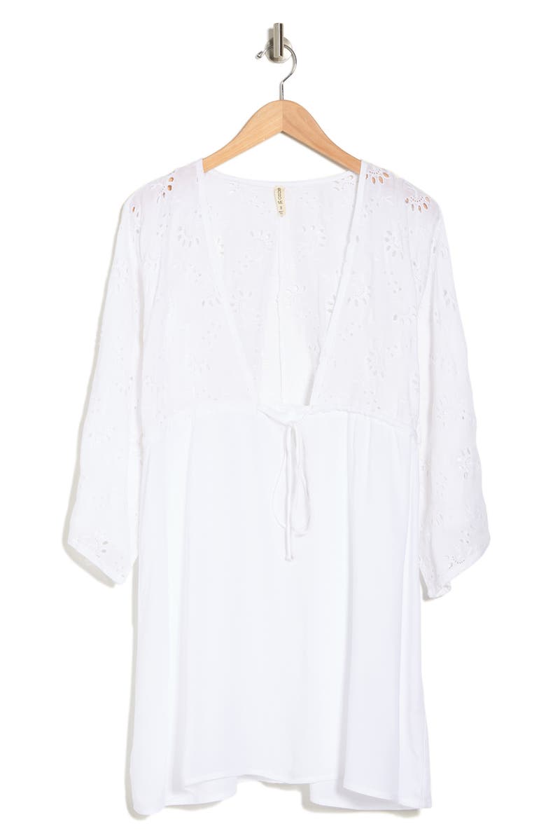 BOHO ME Eyelet Tie Front Cover-Up Dress, Alternate, color, White